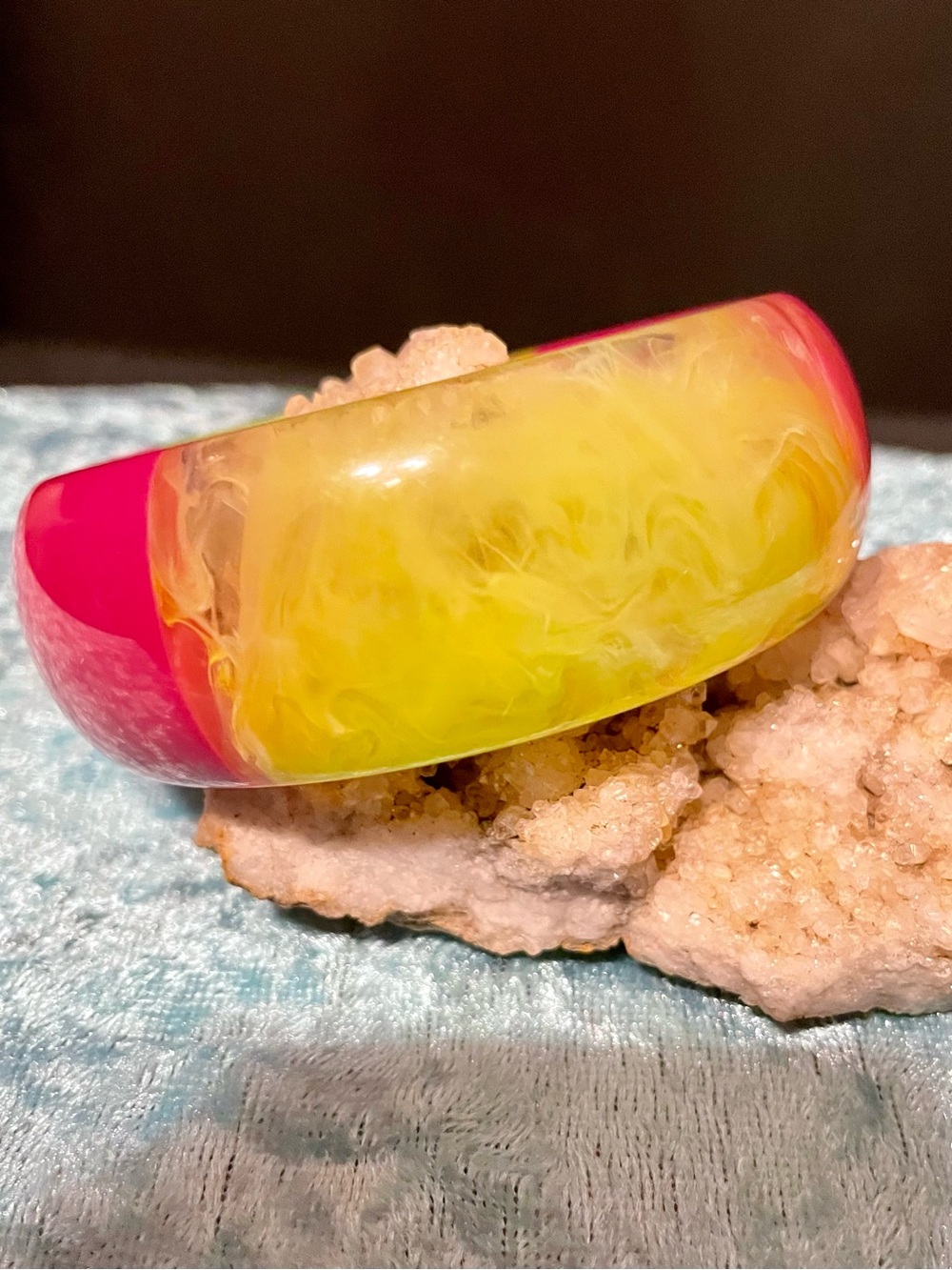 Vintage Bright Pink and Yellow Resin Bangle